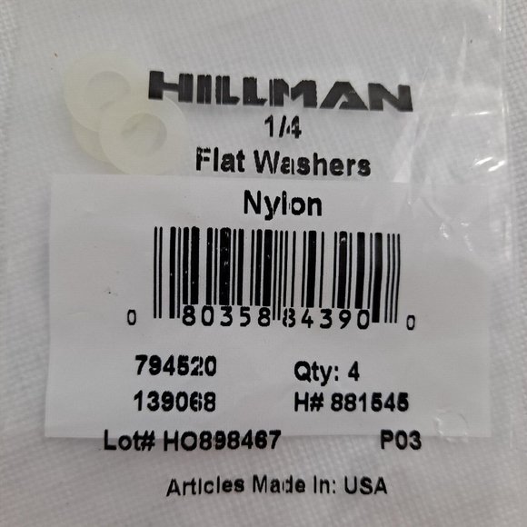 Hillman Flat Washers ¼ Nylon White 4 Piece - Picture 4 of 5